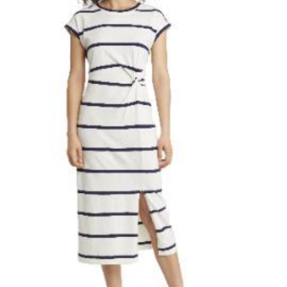 Caslon White and Black Sheath Midi Dress with Cap Sleeves